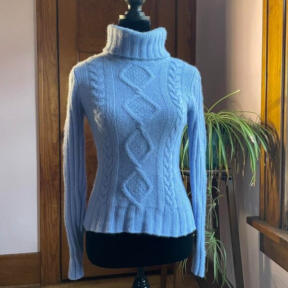 Banana Republic Y2K Angora Turtleneck Sweater Blue Small Winter Quiet Luxury - Picture 1 of 8